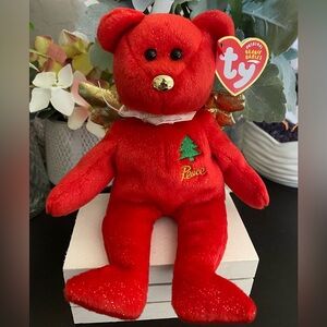 🆕🌟 RETIRED RARE TY BEANIE BABY BEAR “GIFT”. (RED BEAR WITH GOLD WINGS). MWMT!